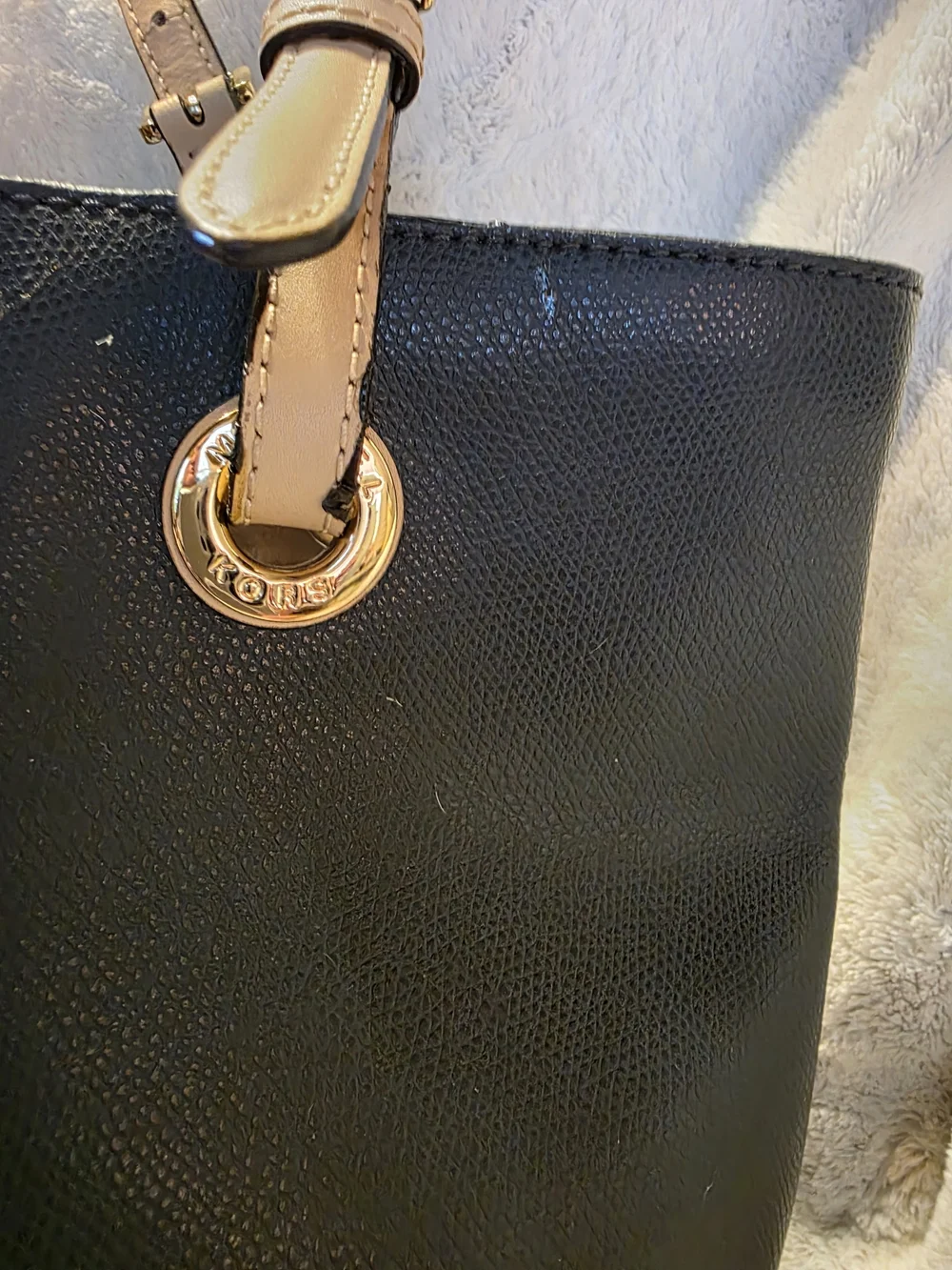 Michael Kors Black Leather Tote with Beige Straps